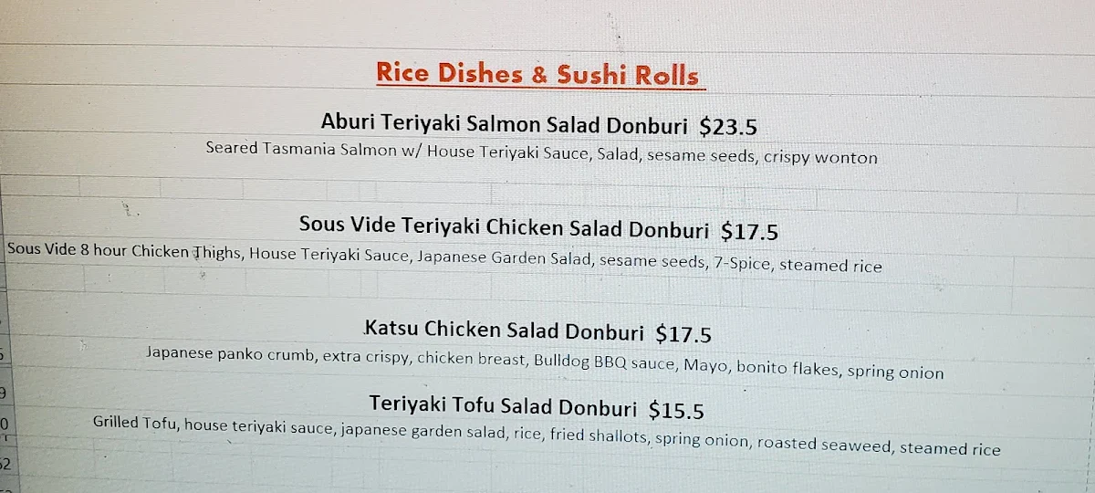 Menu, Messy Munchies Japan Applecross