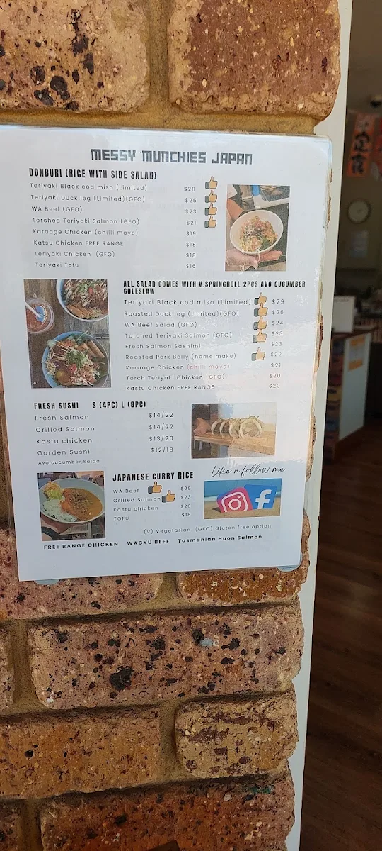 Menu, Messy Munchies Japan Applecross
