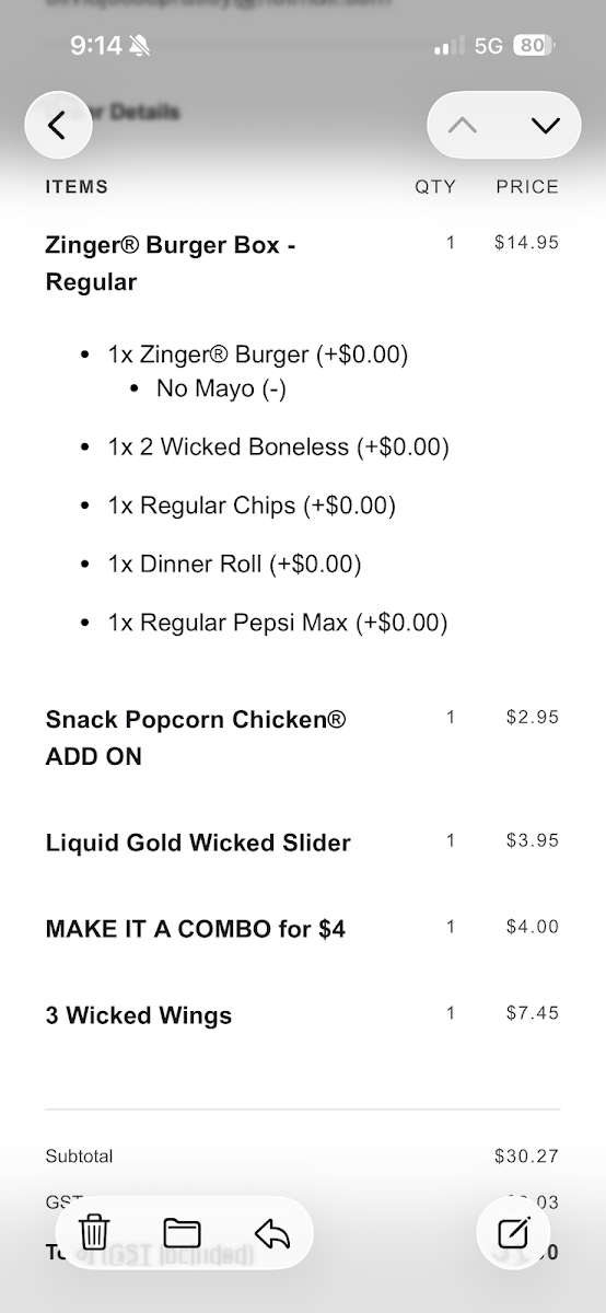 Menu, KFC Coffs Harbour Plaza