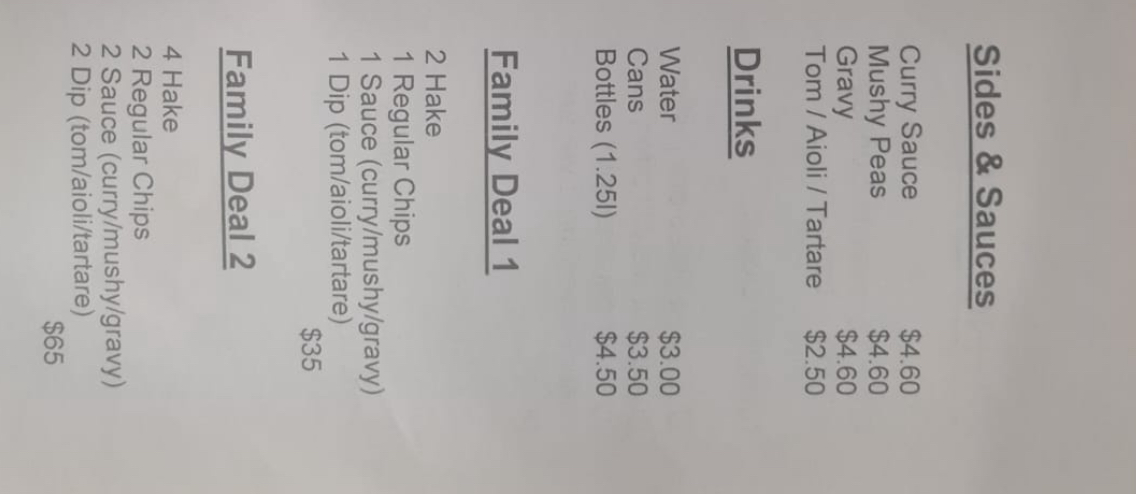 Menu, The Pilgrim Fryer