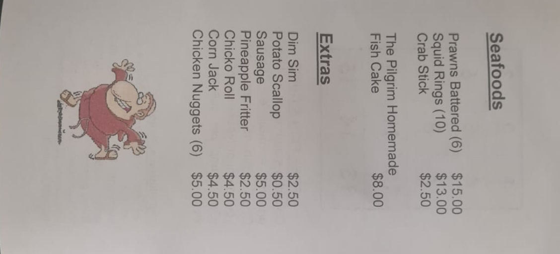 Menu, The Pilgrim Fryer