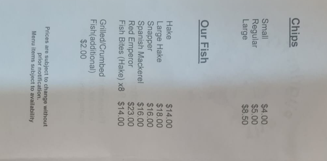 Menu, The Pilgrim Fryer