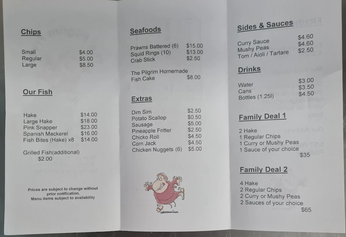 Menu, The Pilgrim Fryer
