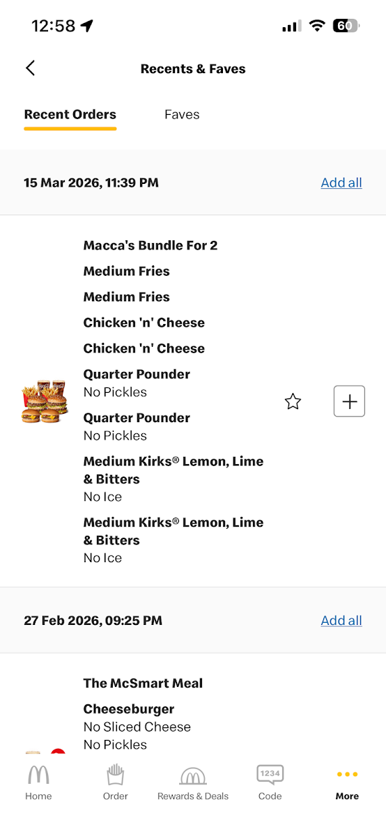 Menu, McDonald's Taree