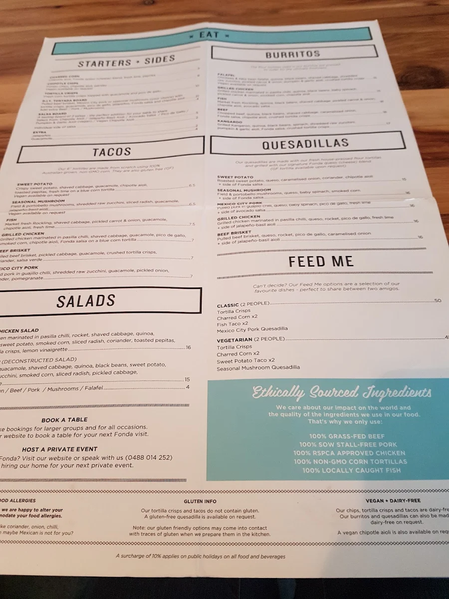 Menu, Fonda Mexican Windsor
