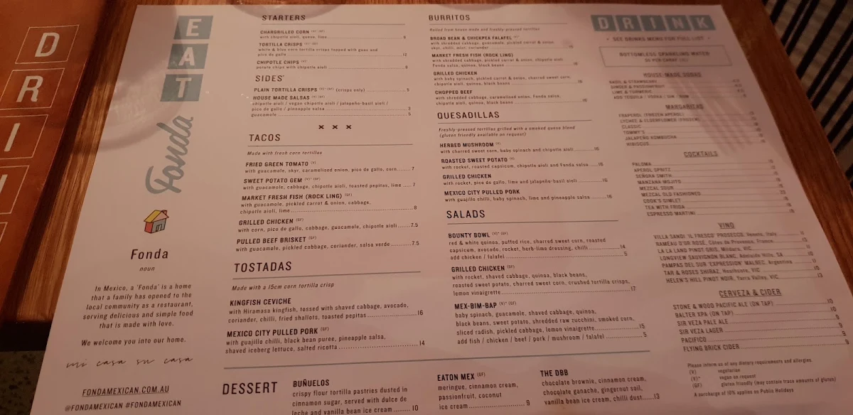 Menu, Fonda Mexican Windsor