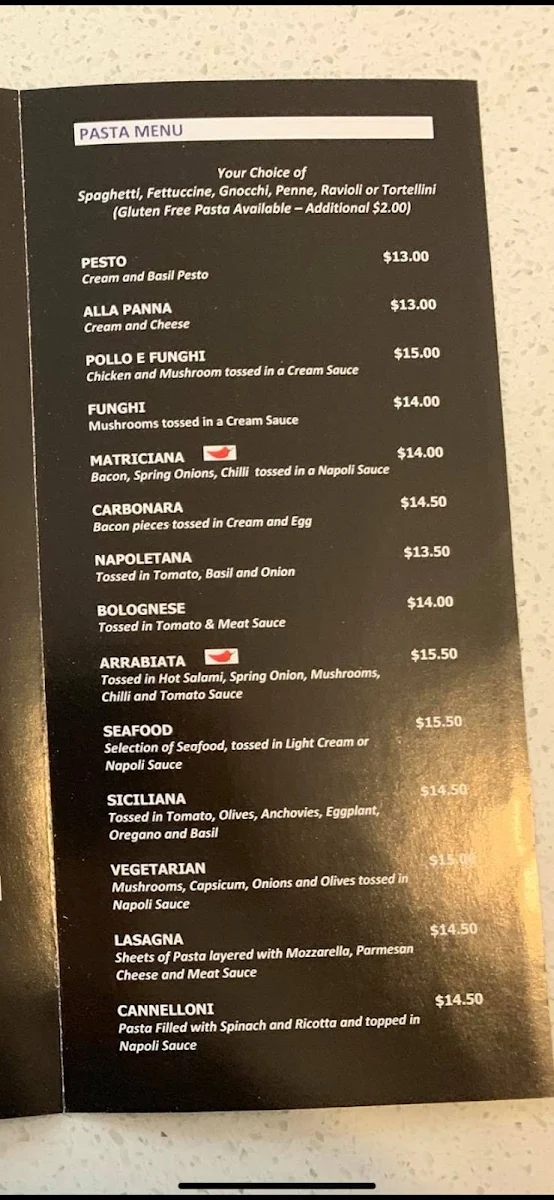 Menu, Paladinos Pizza & Pasta