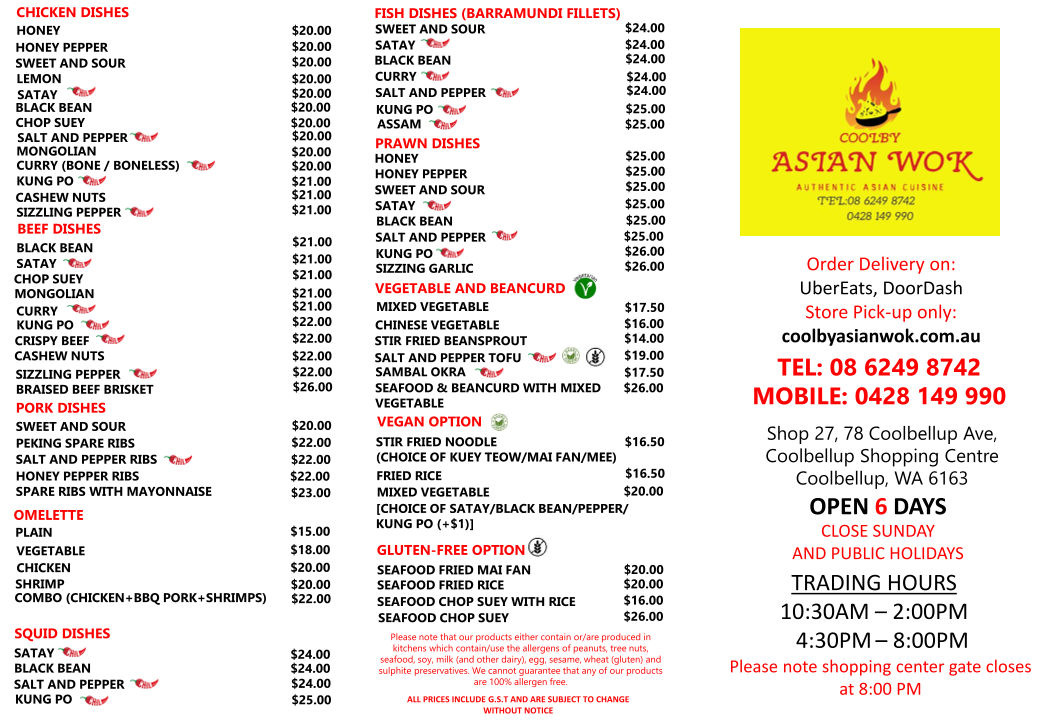 Menu, Coolby Asian Wok
