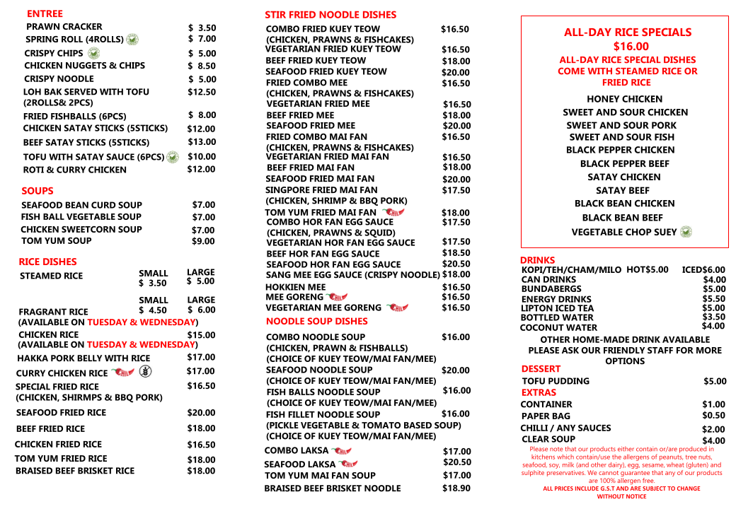 Menu, Coolby Asian Wok