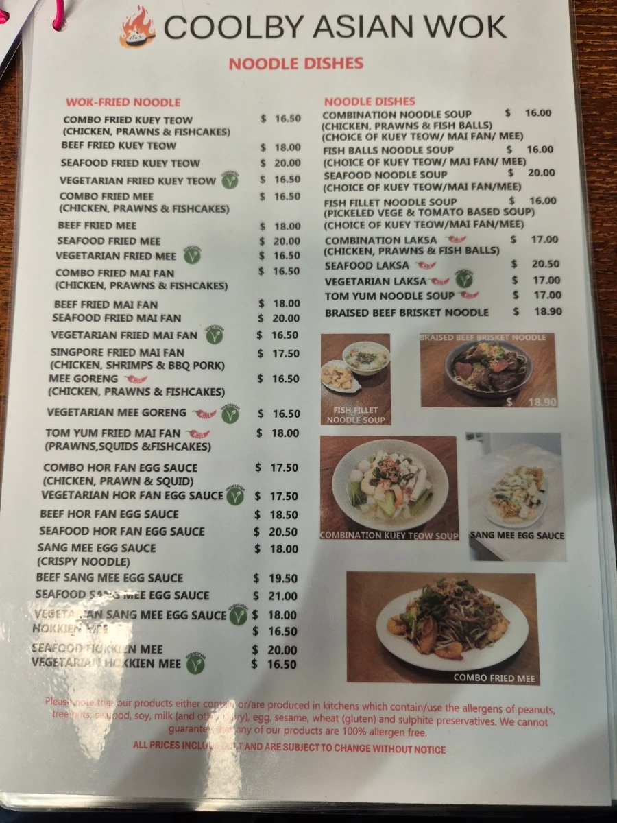 Menu, Coolby Asian Wok