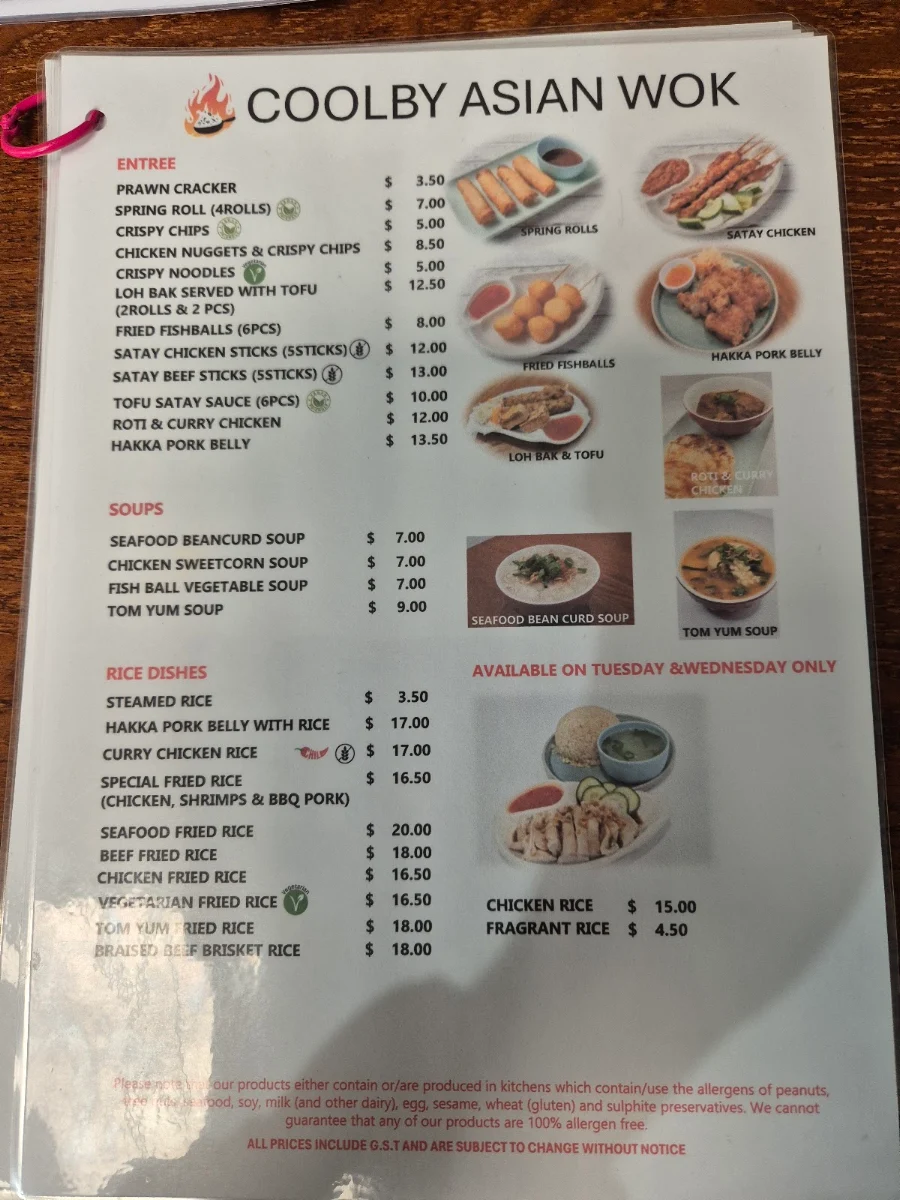 Menu, Coolby Asian Wok