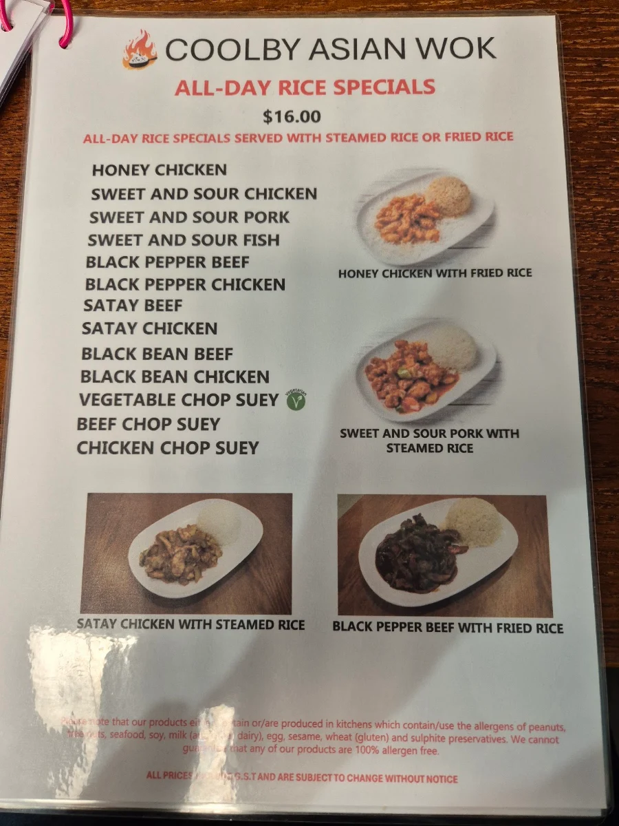 Menu, Coolby Asian Wok