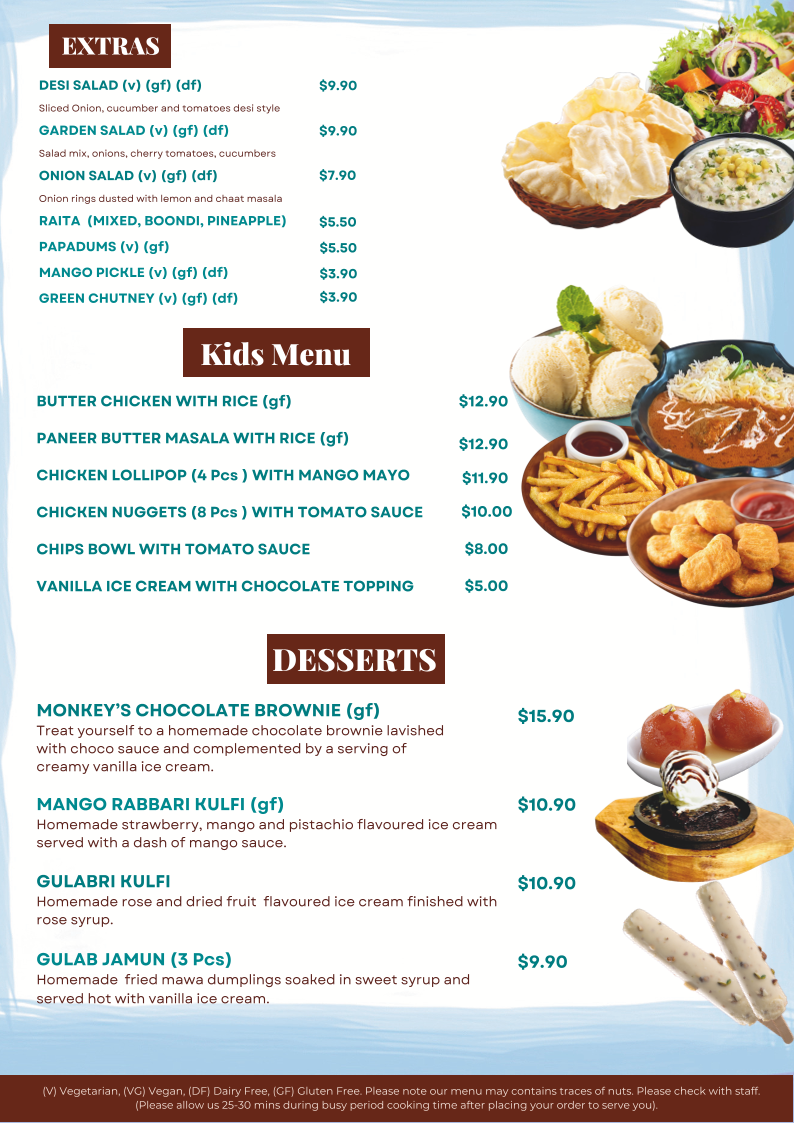 Menu, Drunken Monkey Indian Tapas Bar & Restaurant