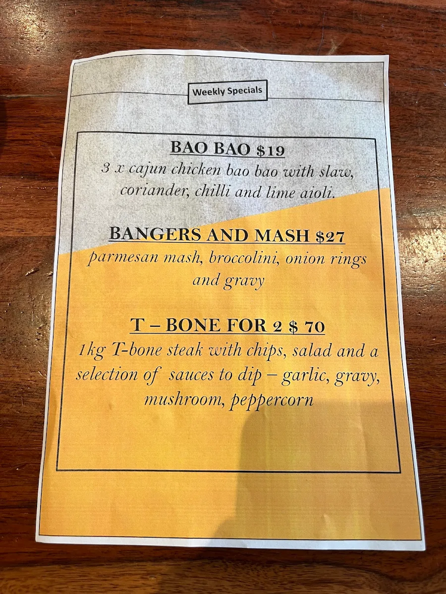 Menu, The Sovereign Arms