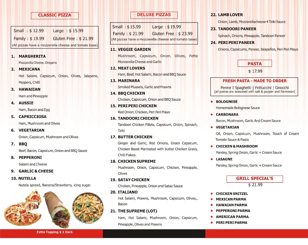 Menu, Auzzi Pizza Kebab & Pasta