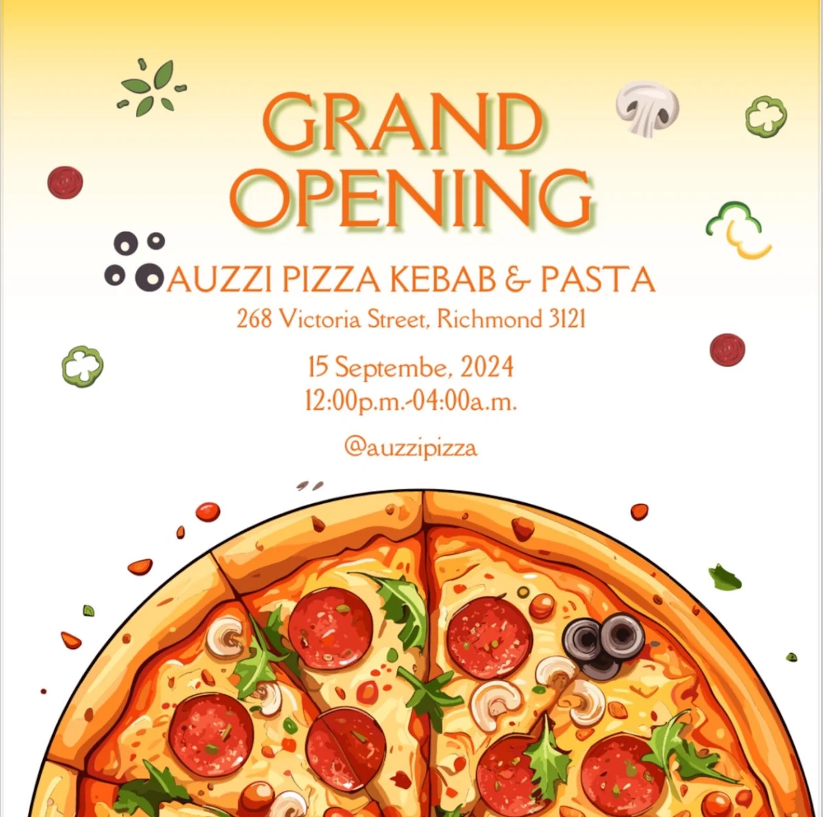 Menu, Auzzi Pizza Kebab & Pasta