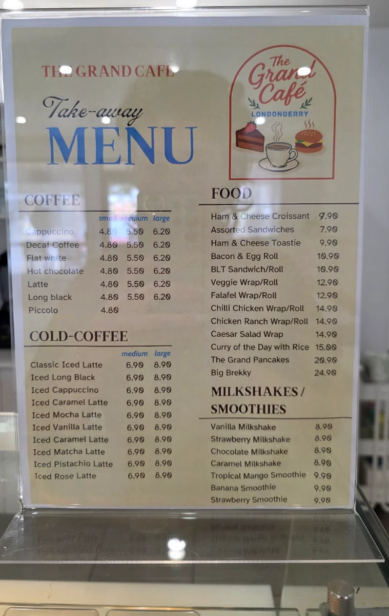 Menu, The Grand Cafe