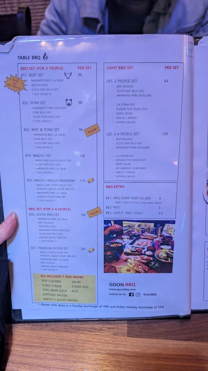 Menu, Goon Korean BBQ - Collingwood