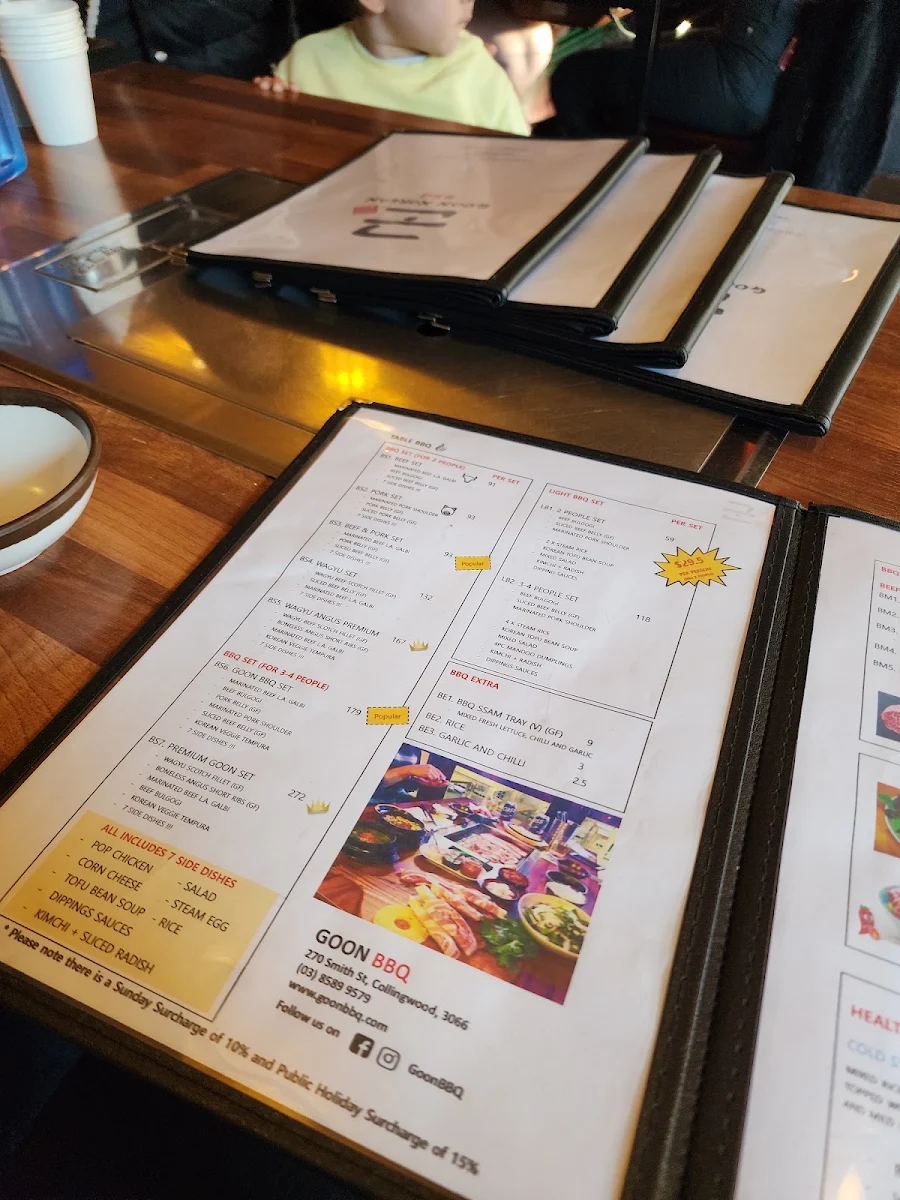 Menu, Goon Korean BBQ - Collingwood