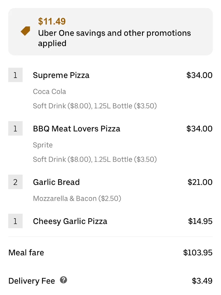 Menu, Pizza Emporium
