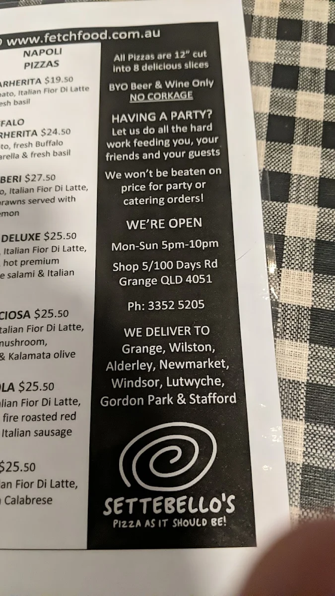 Menu, Pizza Emporium
