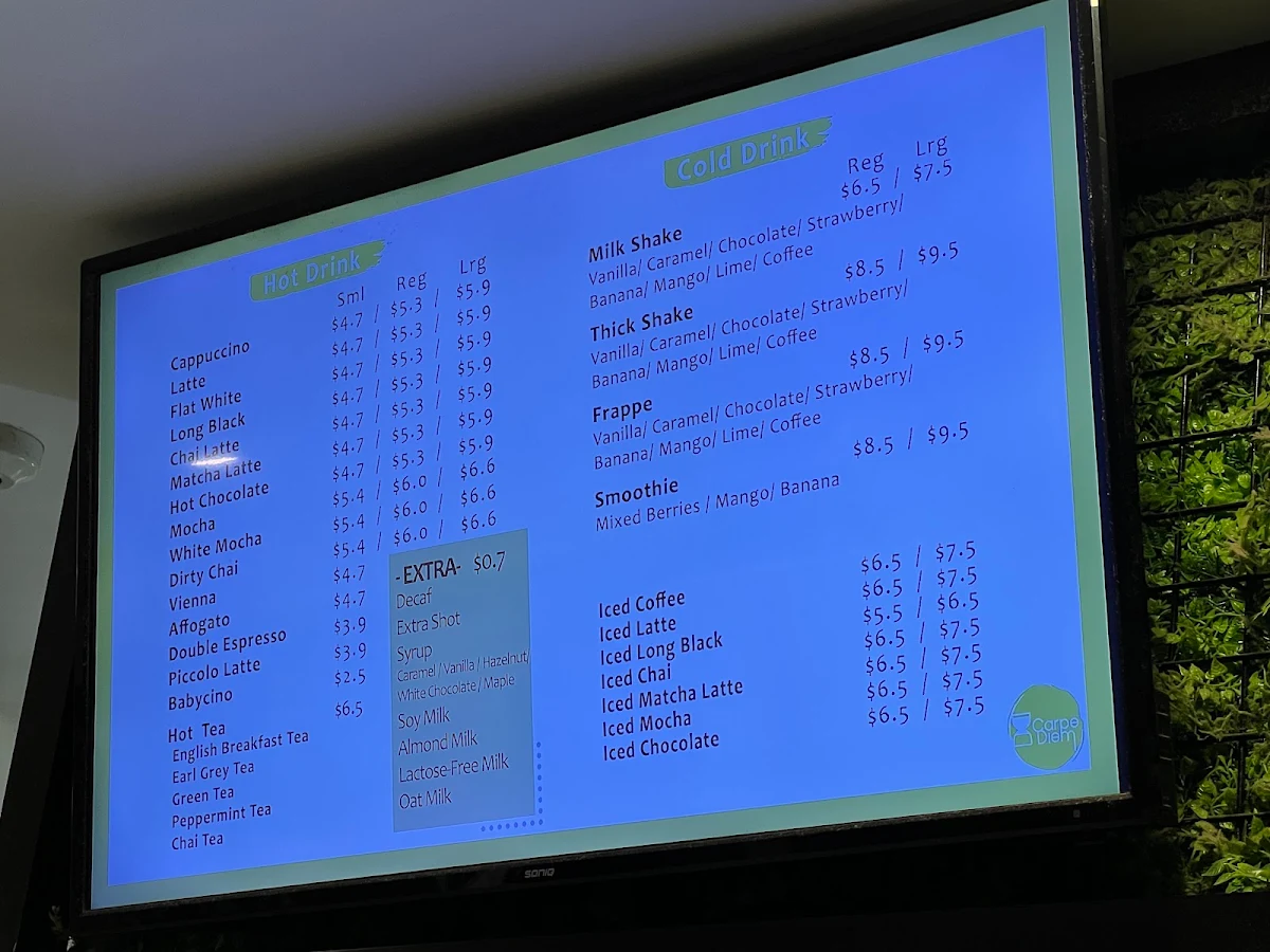 Menu, Carpe Diem Cafe - Fairfield