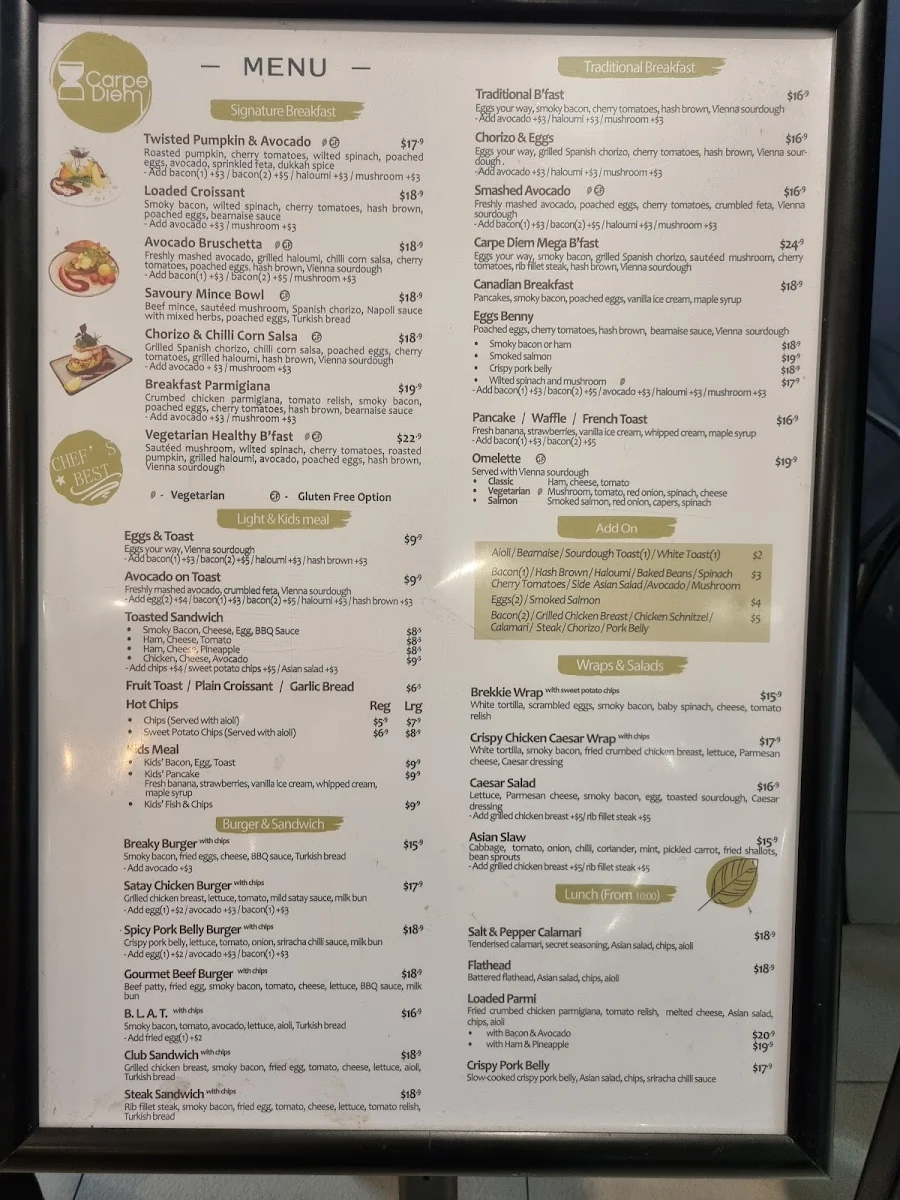 Menu, Carpe Diem Cafe - Fairfield