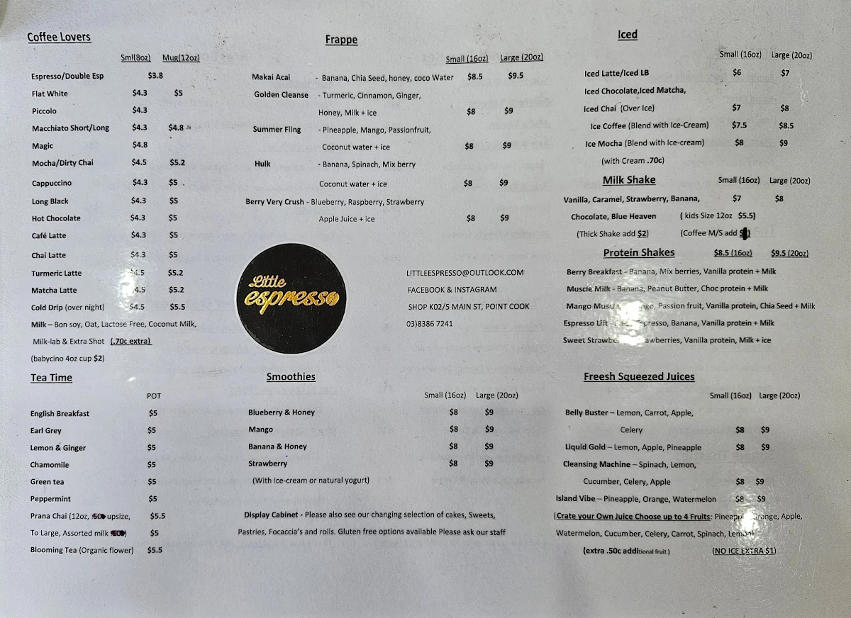 Menu, Little espresso