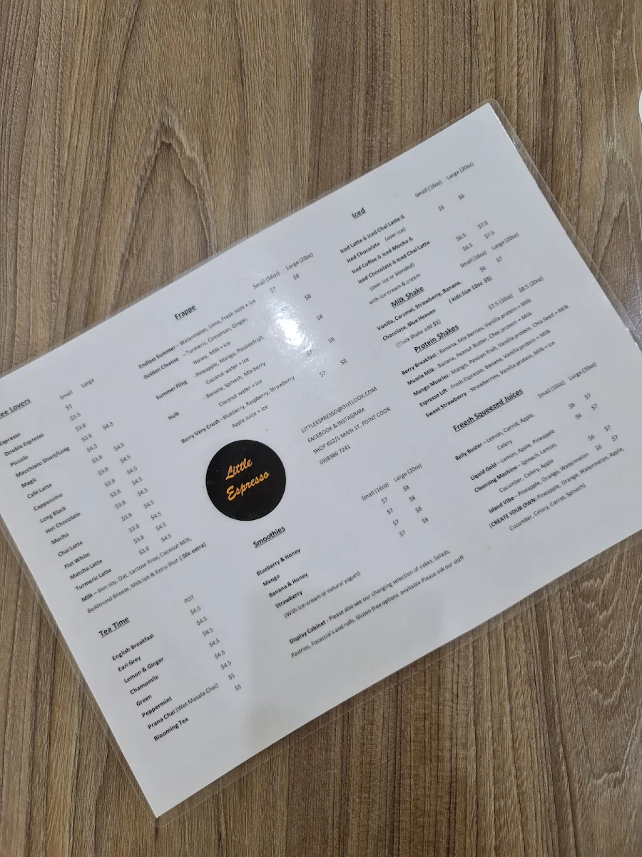 Menu, Little espresso