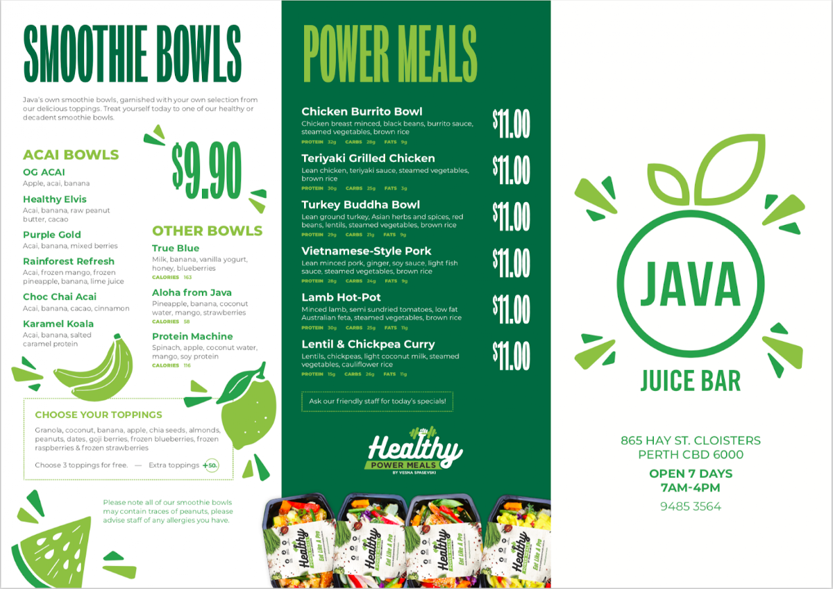 Menu, Java Juice