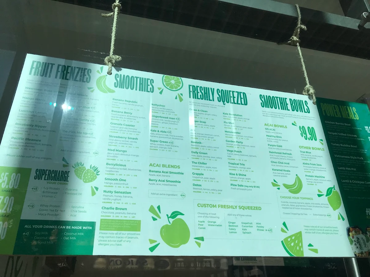 Menu, Java Juice