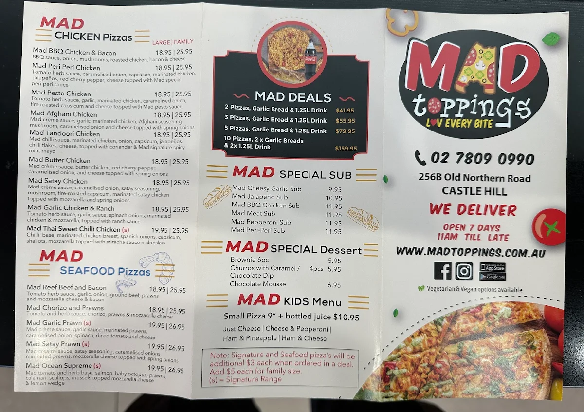 Menu, Mad Toppings Castlehill