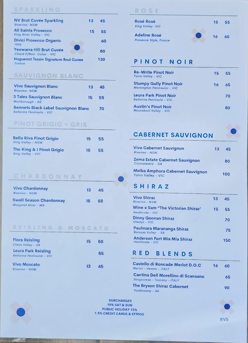 Menu, Almyra Restaurant & Bar Lorne