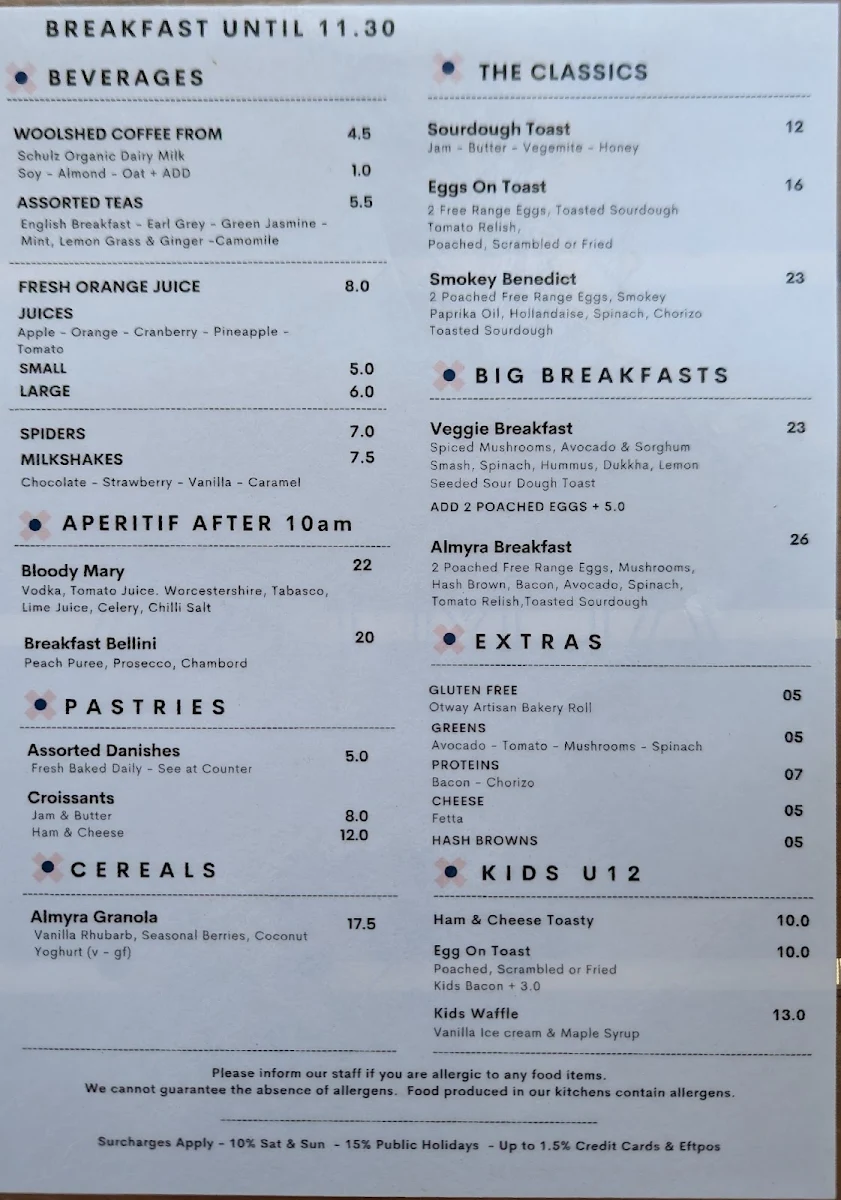 Menu, Almyra Restaurant & Bar Lorne