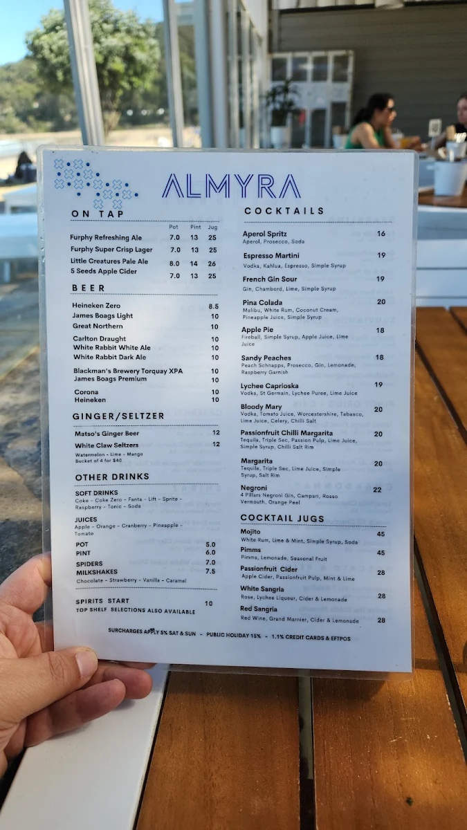 Menu, Almyra Restaurant & Bar Lorne