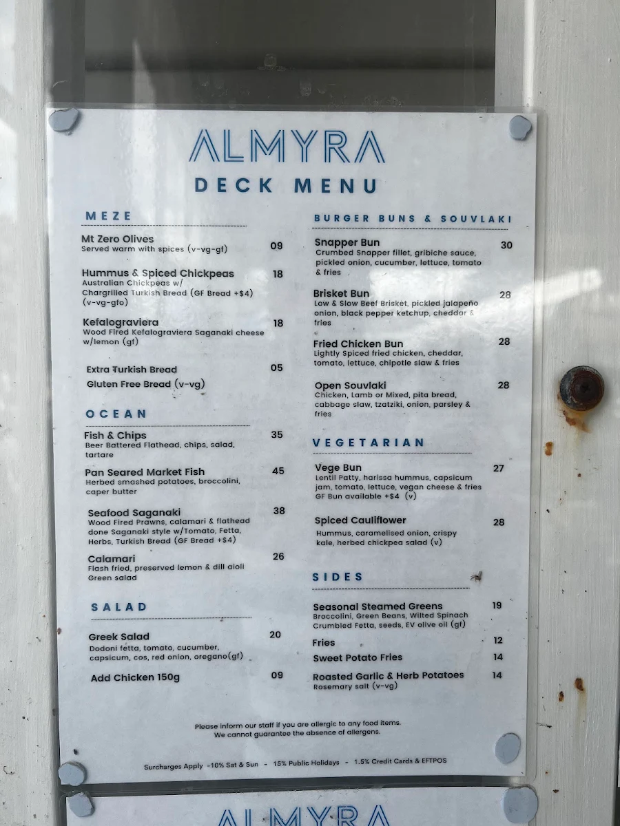 Menu, Almyra Restaurant & Bar Lorne