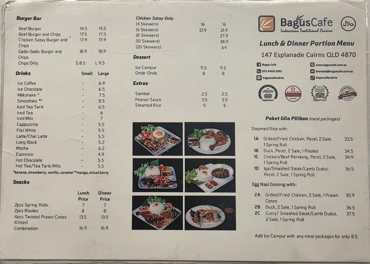 Menu, Bagus Cafe