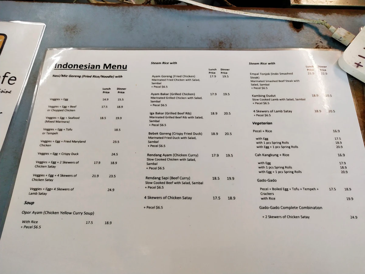 Menu, Bagus Cafe