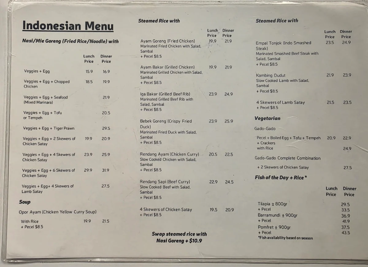 Menu, Bagus Cafe