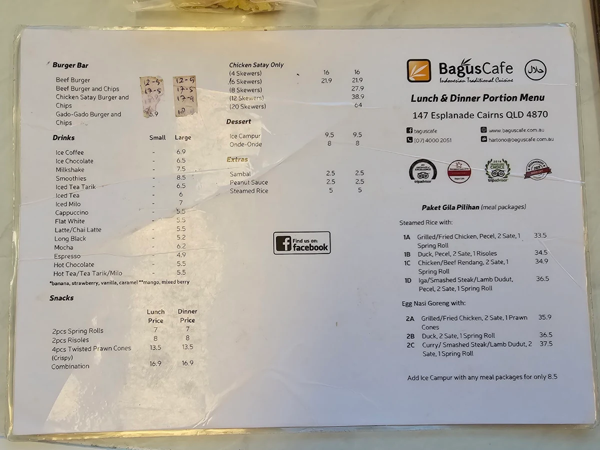 Menu, Bagus Cafe