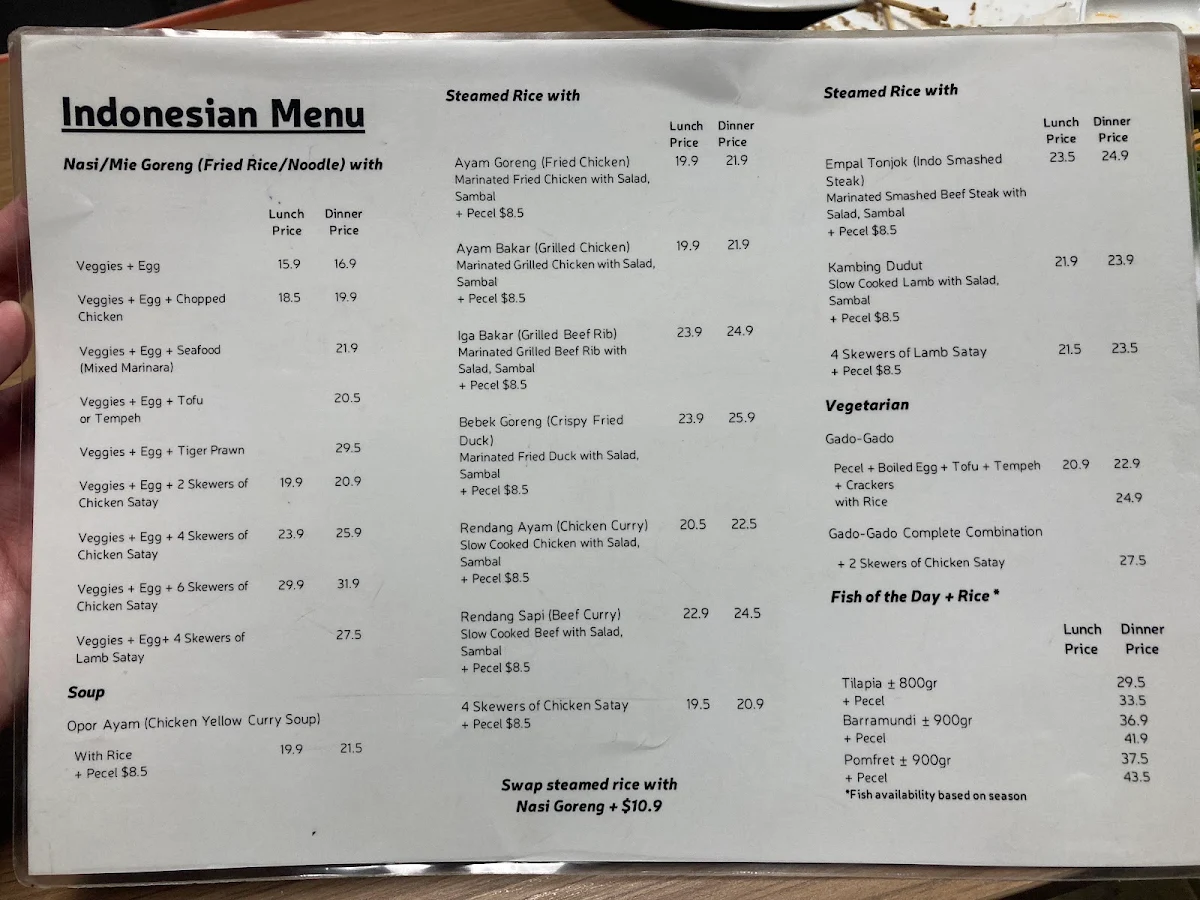Menu, Bagus Cafe