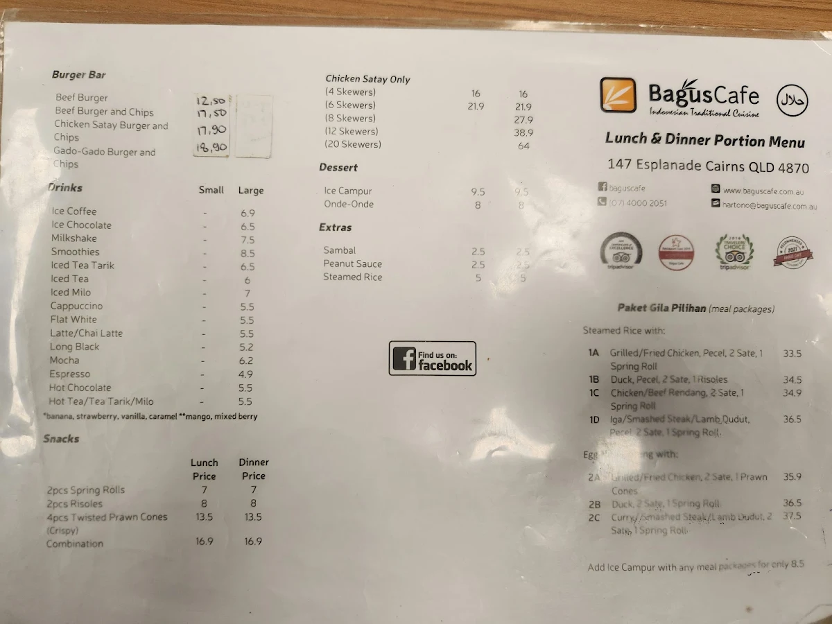 Menu, Bagus Cafe