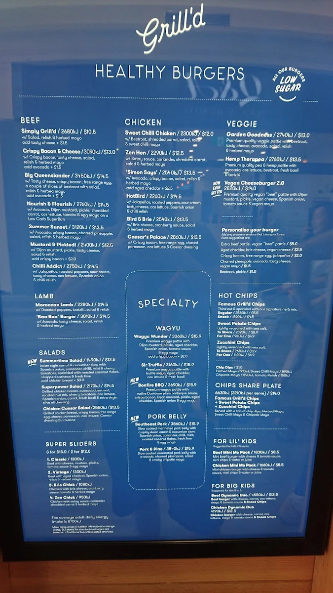 Menu, Grill'd Burgers - Fairfield Gardens
