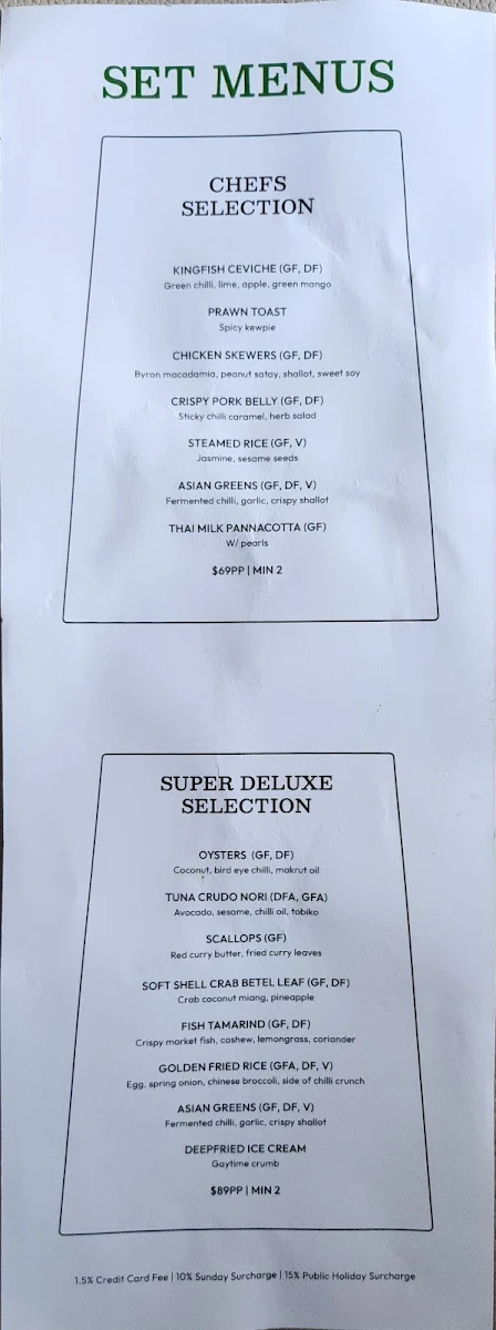 Menu, Suki Mona Vale