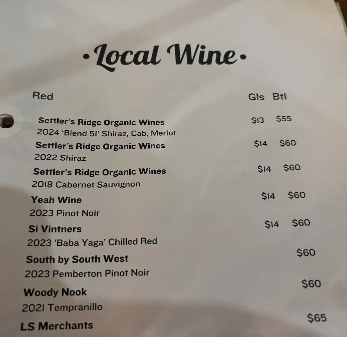 Menu, The Servo Taphouse