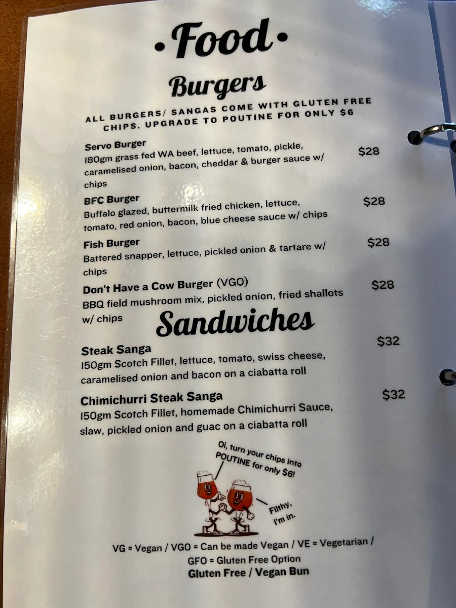 Menu, The Servo Taphouse