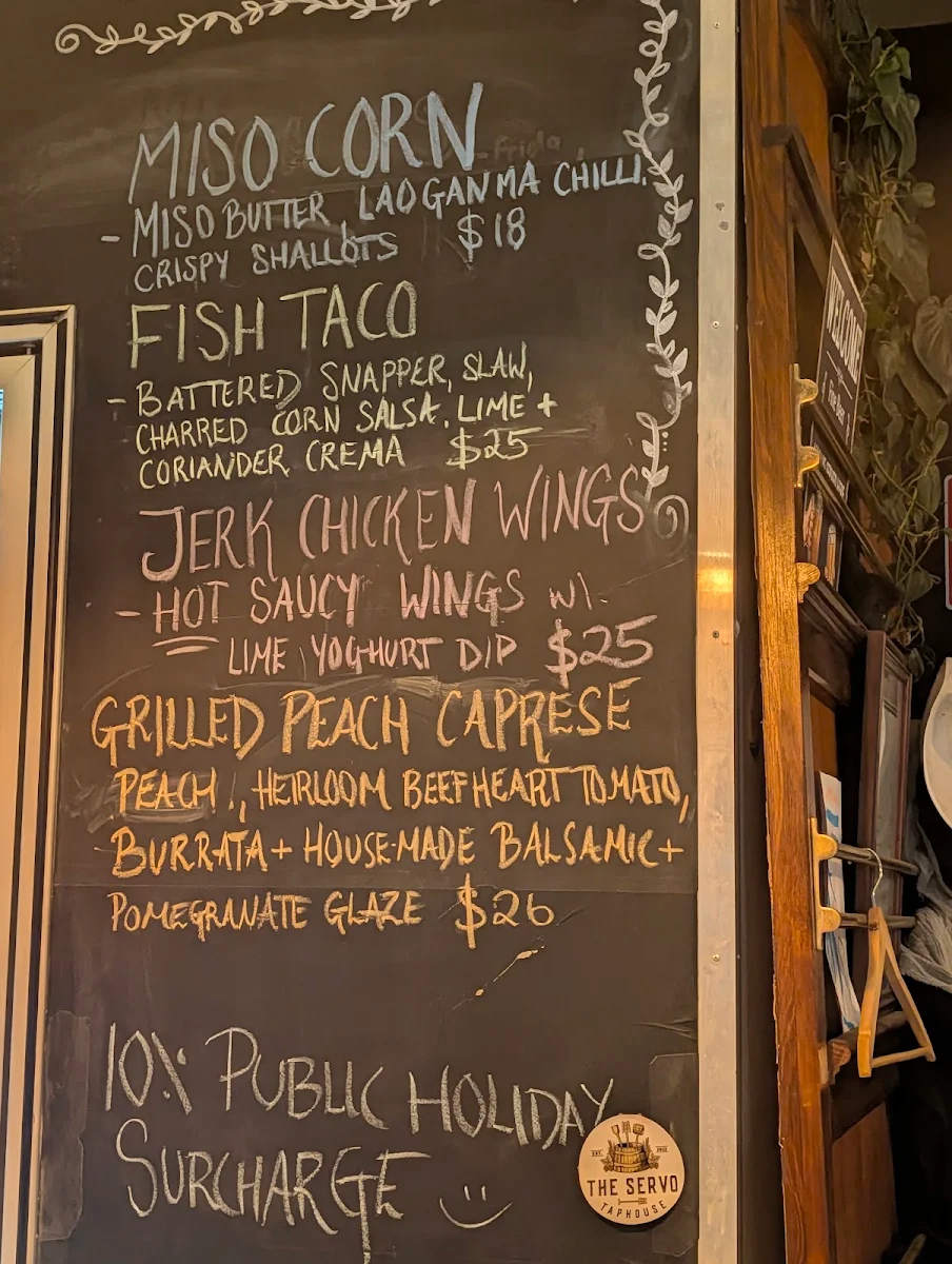 Menu, The Servo Taphouse