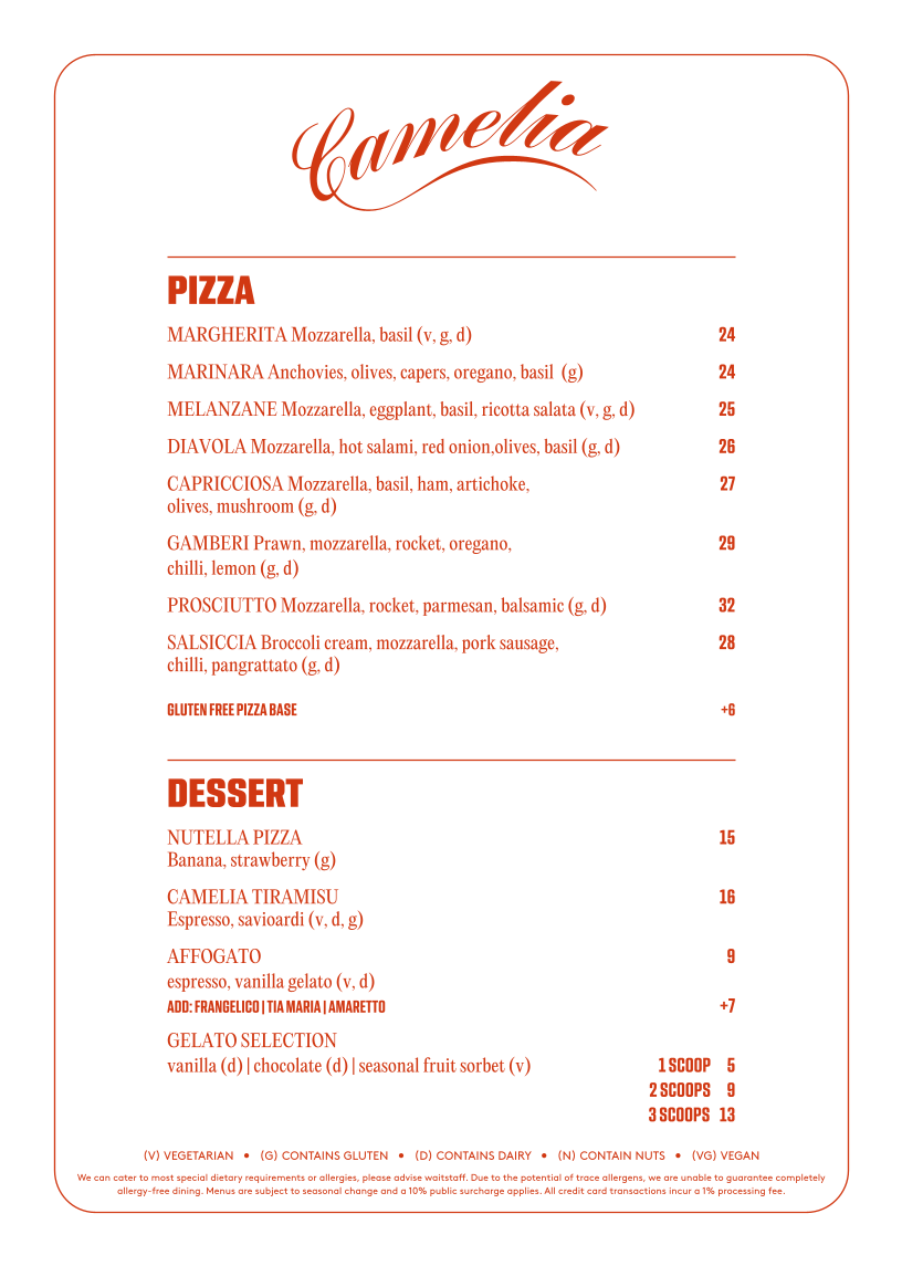 Menu, Camelia Grove Hotel