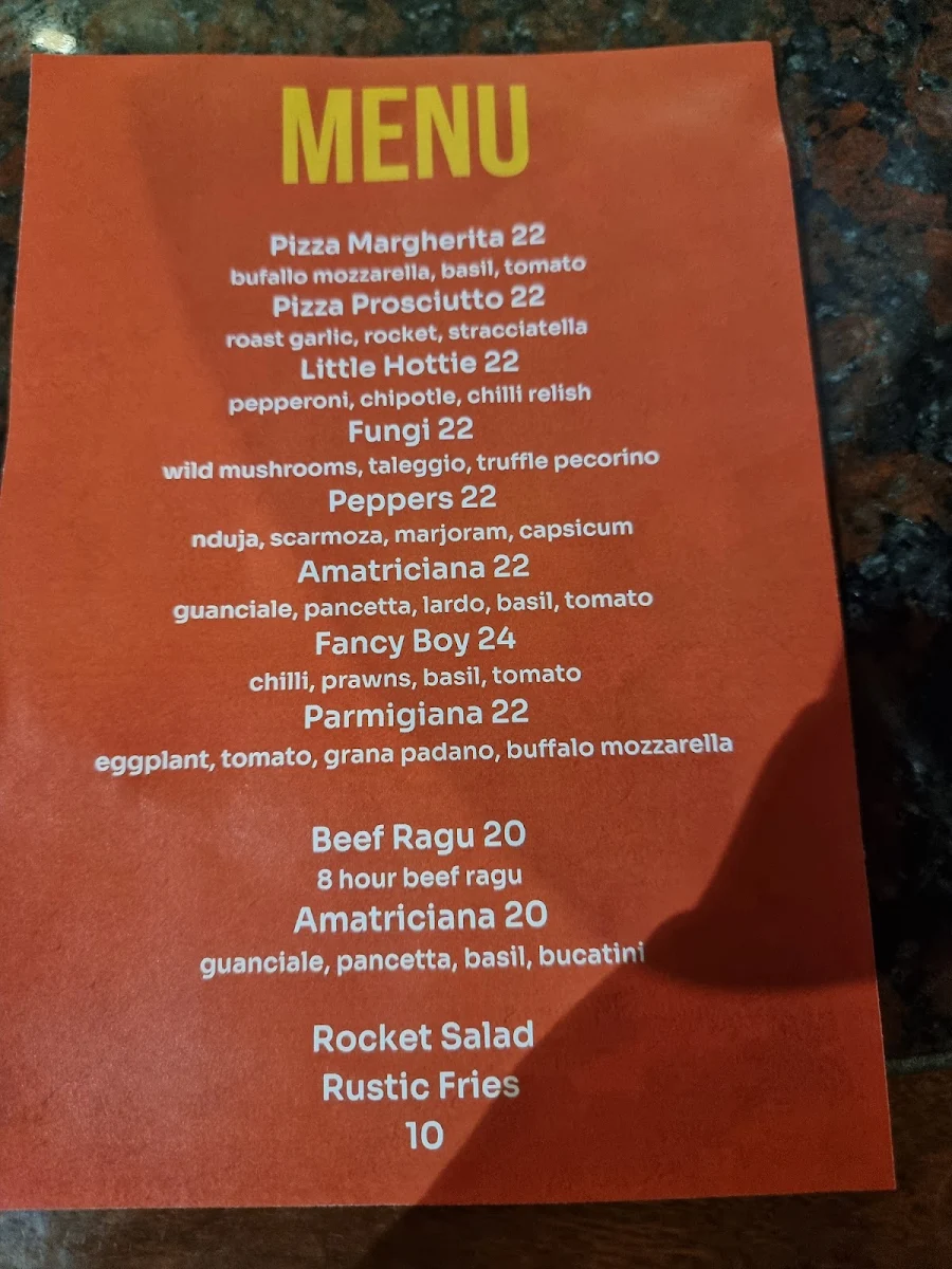 Menu, Camelia Grove Hotel