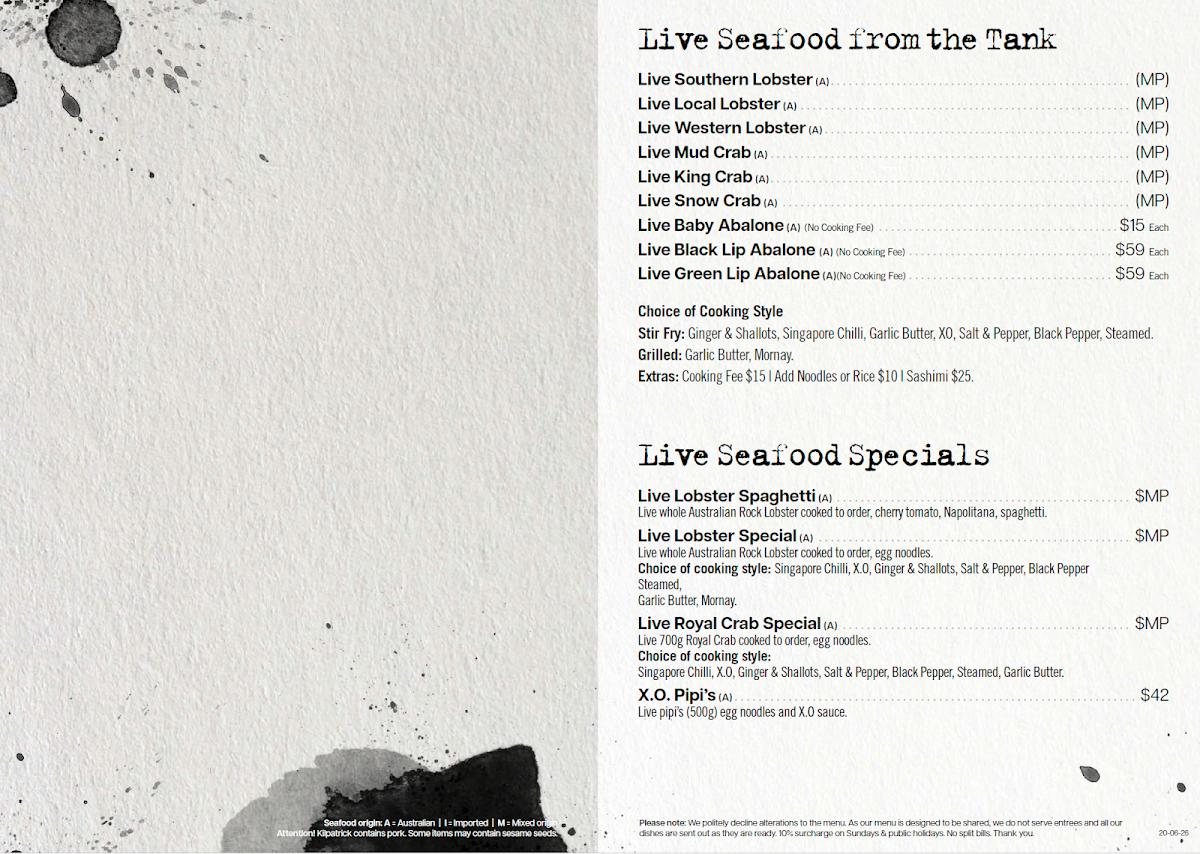 Menu, Squid inc Bar & Grill
